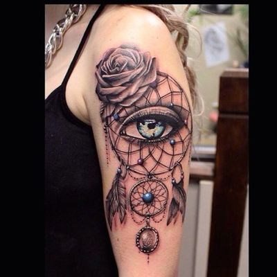  Tatouage attrape rêve avec un œil en son centre